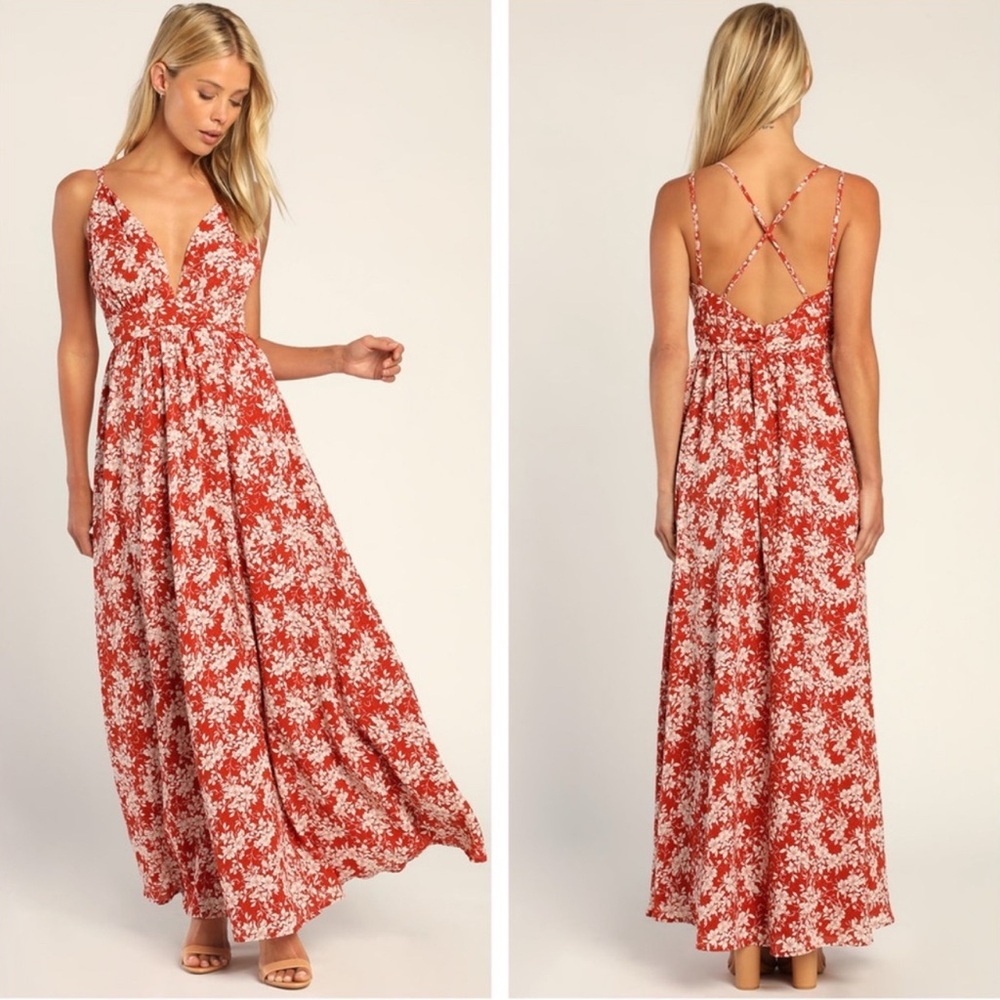 NWOT Lulus Daily Love Terracotta Floral Print Sleeveless Maxi Dress